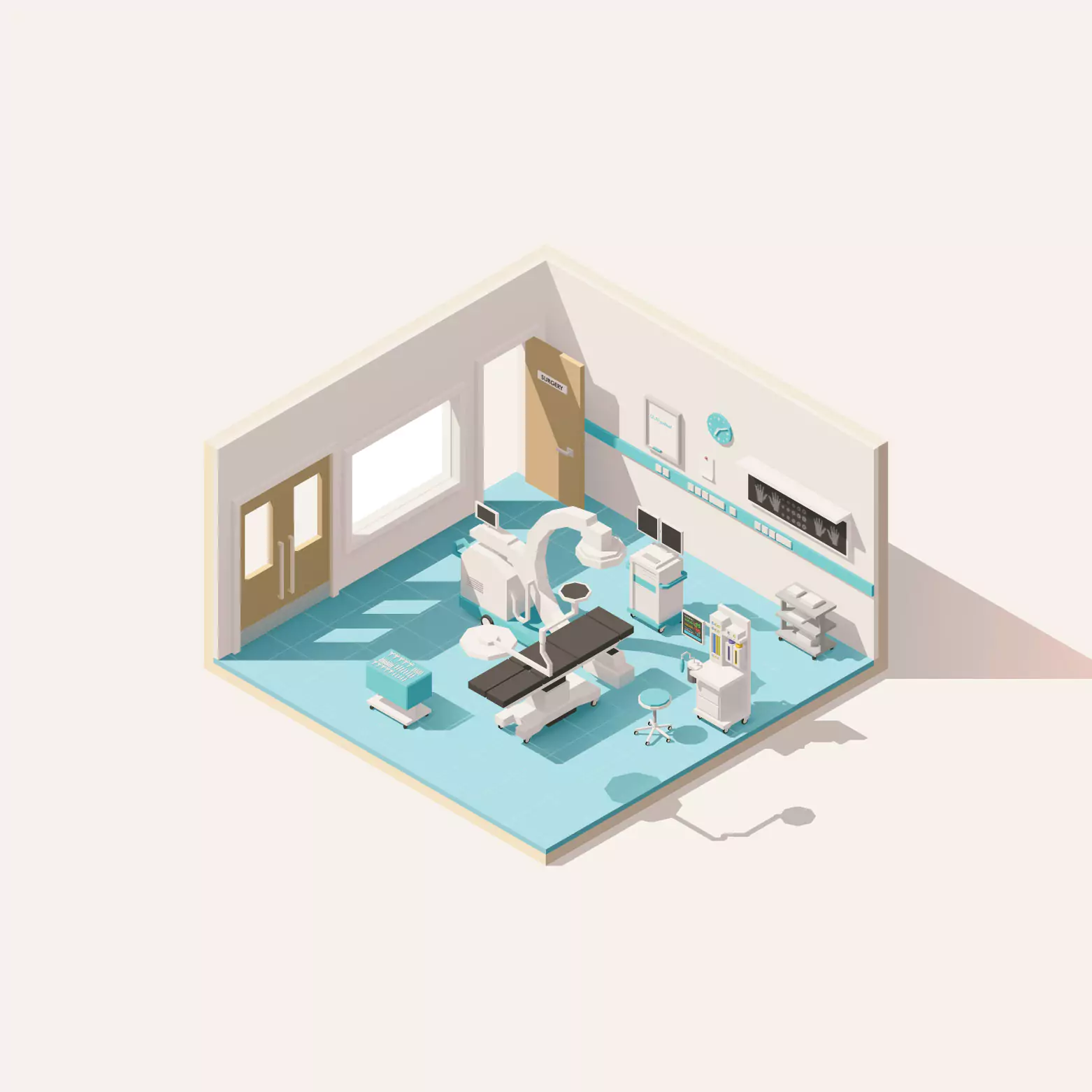Modern medical imaging room featuring a scanner and various equipment.