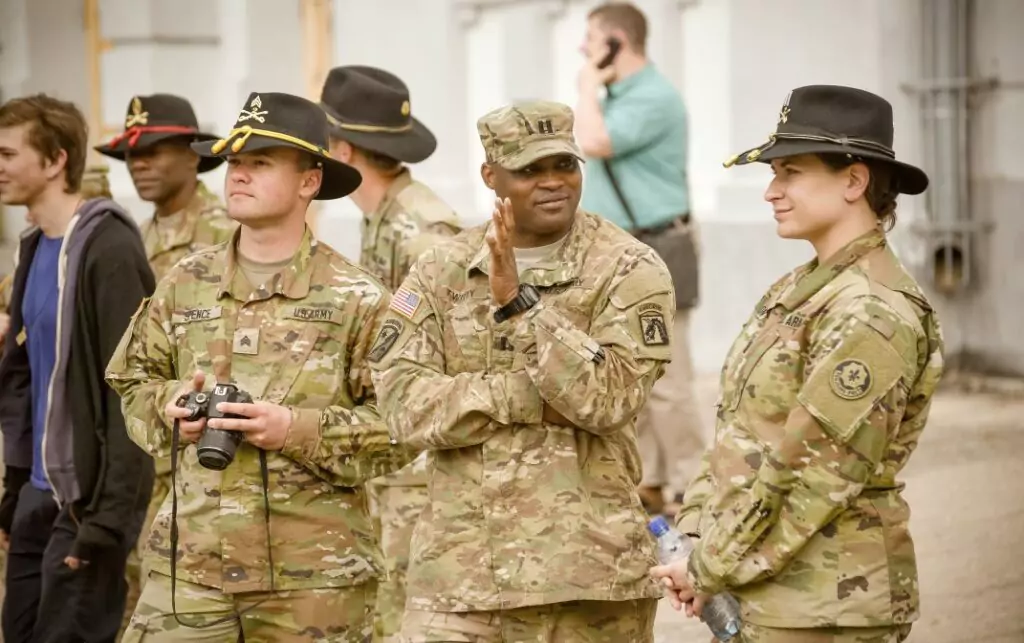 US military officers in a formal discussion